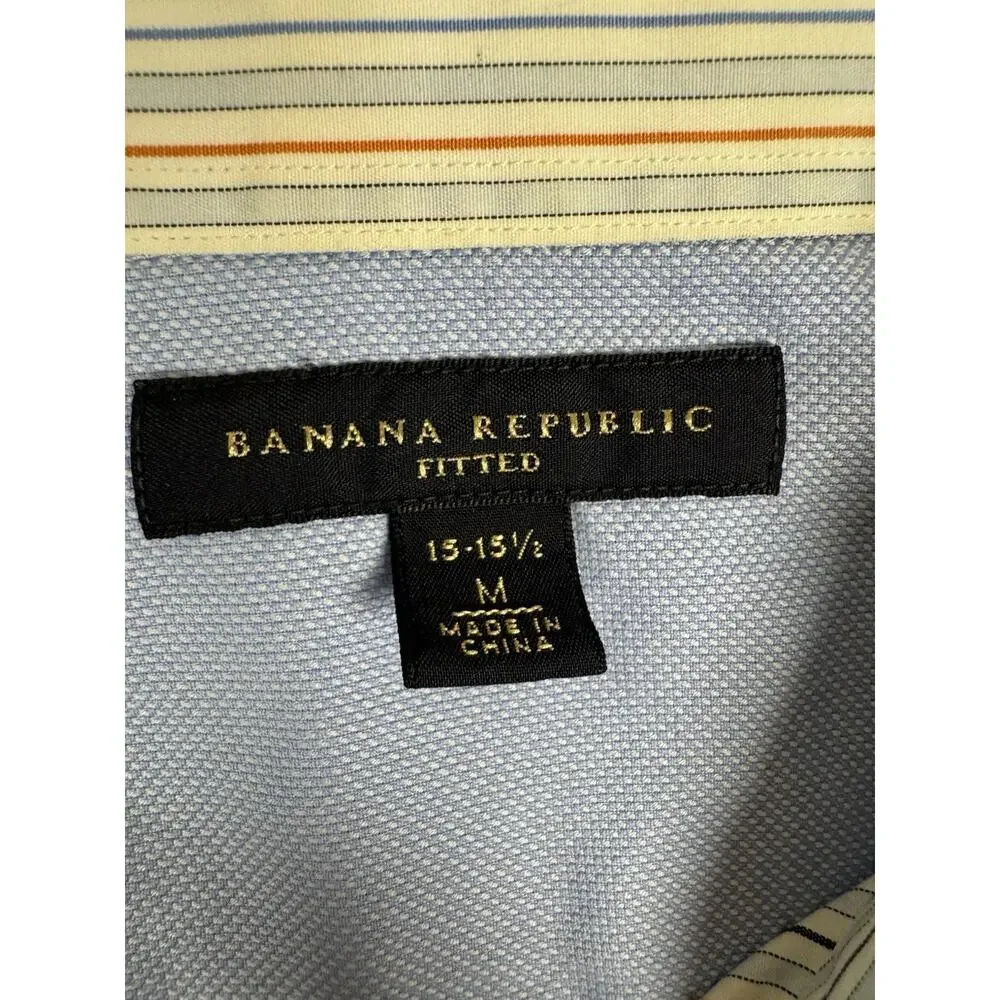 Banana Republic Men’s M 15-15.5 Fitted Dress Shirt Blue Orange Stripe Long Sleev